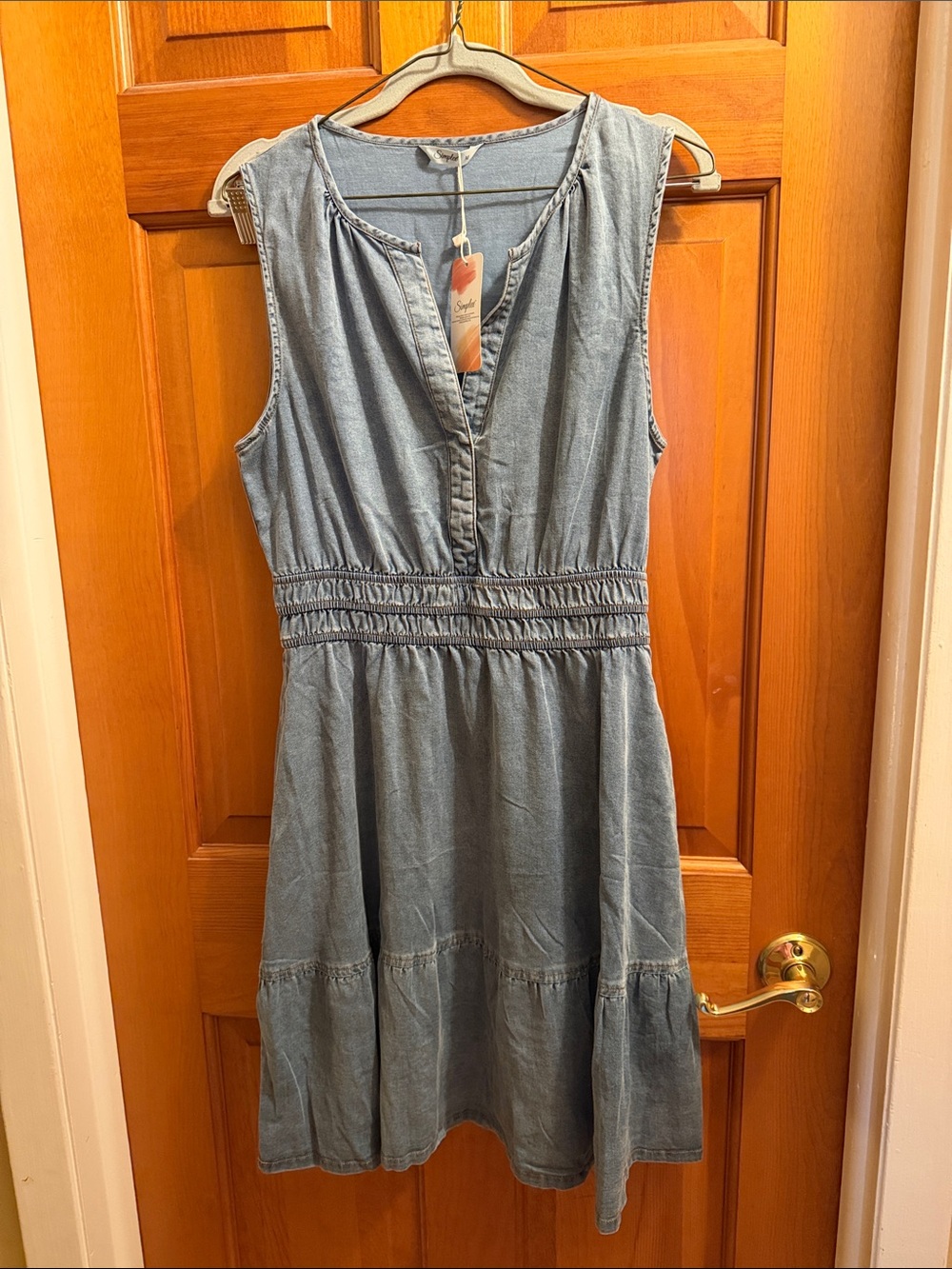 Simplee Apparel Light Blue Sleeveless Denim-Effect Mini Dress